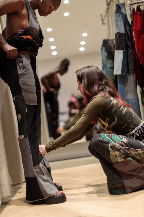 Erica fitting a custom patchwork piece
