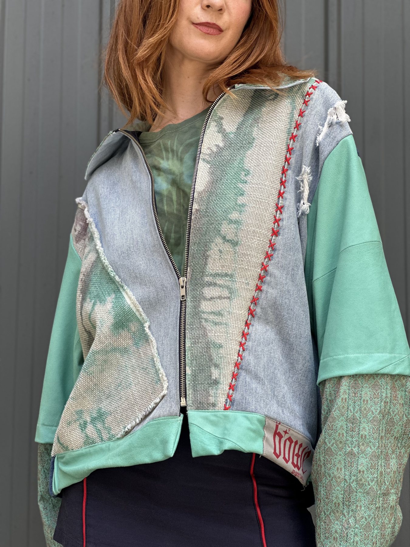 Custom upcycled patchwork zip jacket