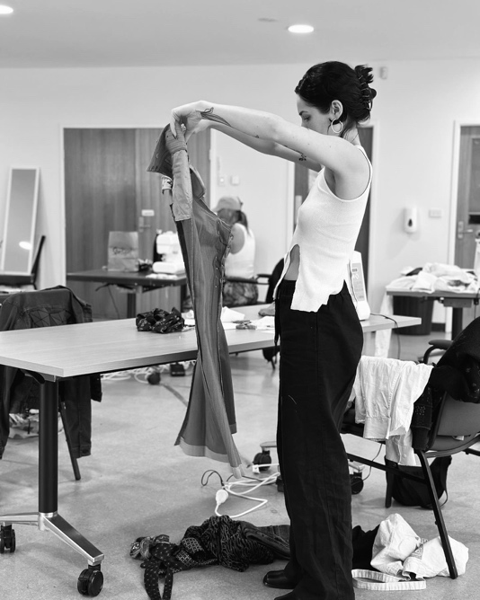 Erica preparing a piece in the studio, mid-lesson